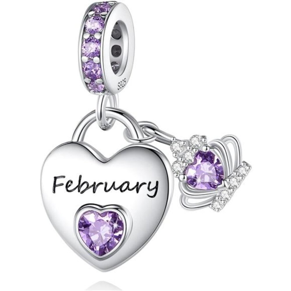 925 Sterling Silver Heart Birthstone Charm Dangle for Bracelets Necklaces Women